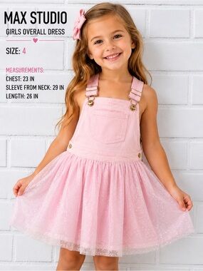 Max Studio Girls Pink Tulle Overall Dress Size 4 Sparkle Jumper